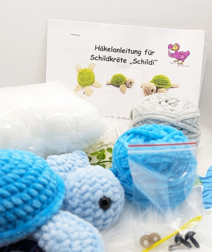 DIY Häkelset, Häkelset Schildkröte, Häkelanleitung mit Material, häkeln für Anfänger, Schildkröte zum Häkeln, häkeln mit Plüschwolle