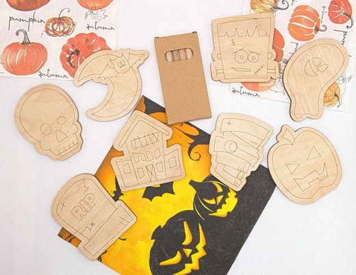 DIY Halloween Deko aus Holz zum ausmalen magnetisch inkl. Buntstift